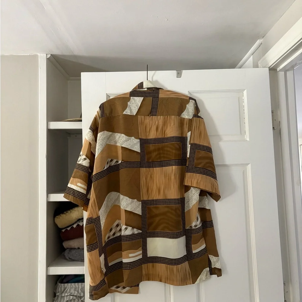 Casual Patchwork Button Down Shirt - Brown and Cream - Picture 3 of 3